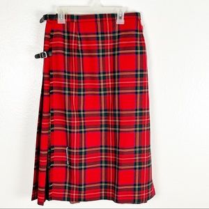 HECTOR RUSSELL KILTMAKER 100% Pure Wool Red Plaid Side Buckles Kilt, OSFM